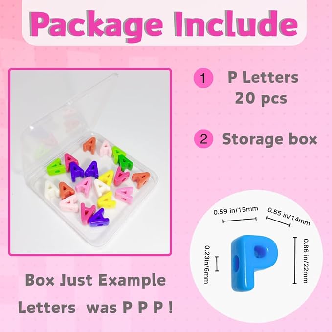 Maerolre 20Pcs Large Letter Beads, 20mm Big Acrylic Bubble Alphabet Beads, Colorful Plastic Beads for DIY Keychains, Jewelry Making, Phone Crafts Projects - P