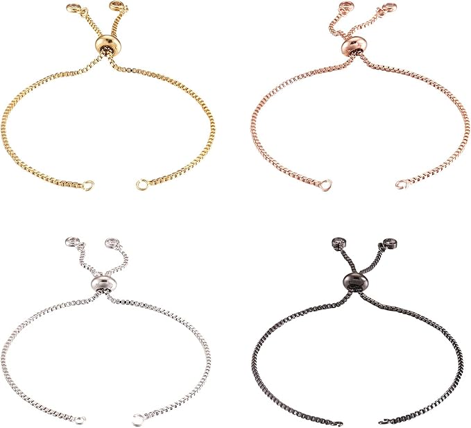 FASHEWELRY 20 Strands Adjustable Brass Bracelet Slider Extender Chains with Rhinestone Ends 4.72-4.96 Inch Real Metal Plated for DIY Jewelry Making (Random Mixed)
