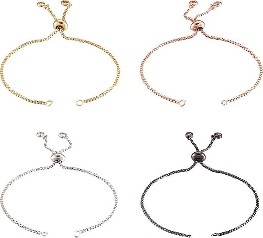FASHEWELRY 20 Strands Adjustable Brass Bracelet Slider Extender Chains with Rhinestone Ends 4.72-4.96 Inch Real Metal Plated for DIY Jewelry Making (Random Mixed)