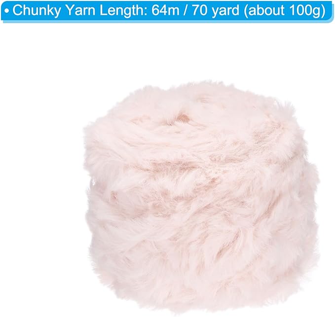 PATIKIL 70yds Faux Fur Yarn, Fuzzy Yarn Crochet Fluffy Yarn Soft Chunky Polyester Plush Fur Eyelash for Crocheting Knit Blanket Rug Sweater Scarf Hat Bear Craft, Pink