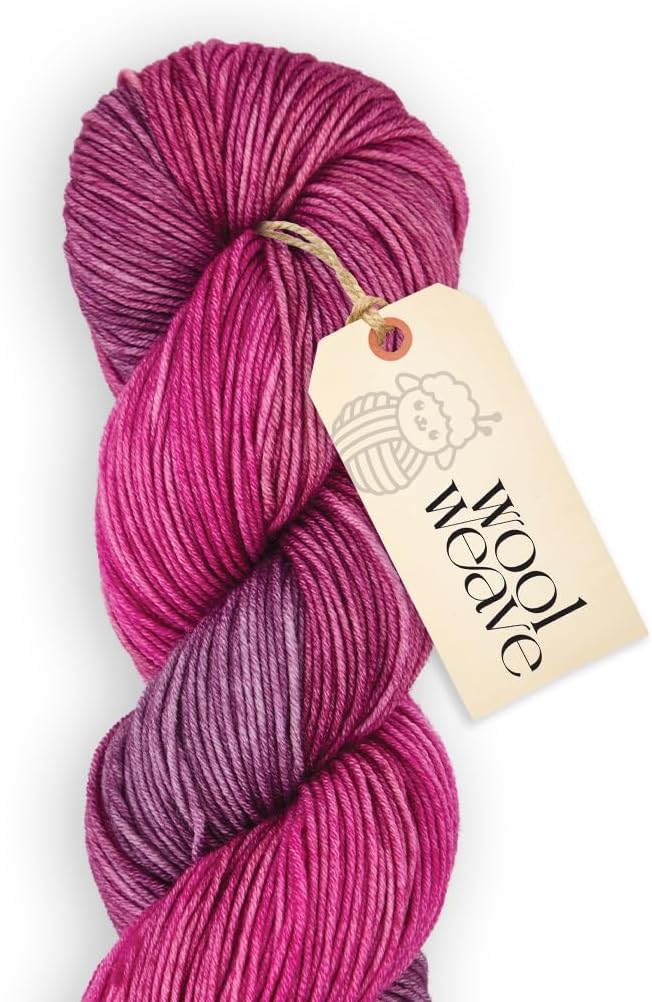 Superwash Merino Wool Yarn for Knitting & Crocheting - Hand Dyed Pink & Purple Variegated Yarn, 100gr, 240 Yards, Dk Weight - Luxurious, Soft & Durable