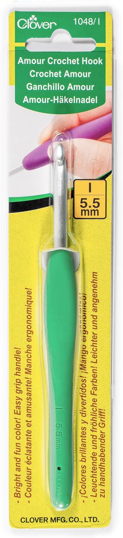Clover 1048/I Green Amour Crochet Hook, Size I, 5.5mm
