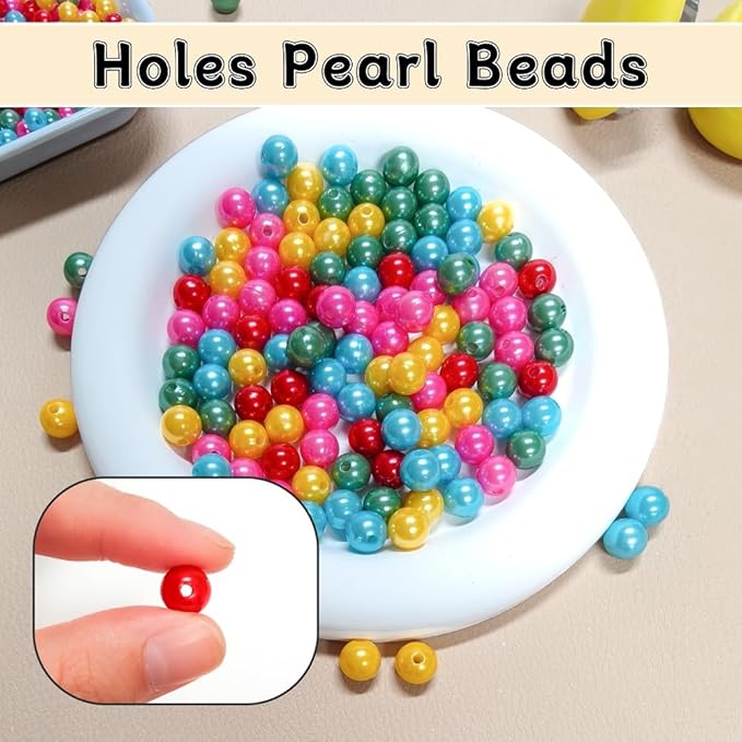 Pearl Beads for Jewelry Making Holes ABS Craft Beads with Holes for Jewelry Making, Bracelet, Necklace Crafting Bulk Bead Kit (10mm,5-Color blend/450 pcs)