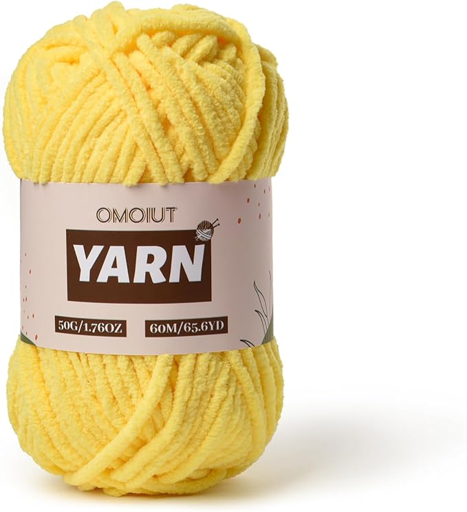 Plush Chenille Chunky Crochet Yarn - Baby Yarn for Crocheting Soft - Velvet Yarns Knitting for Blankets Crafts - Fluffy Amigurumi Yarns 50g / 65.6yd (Yellow)
