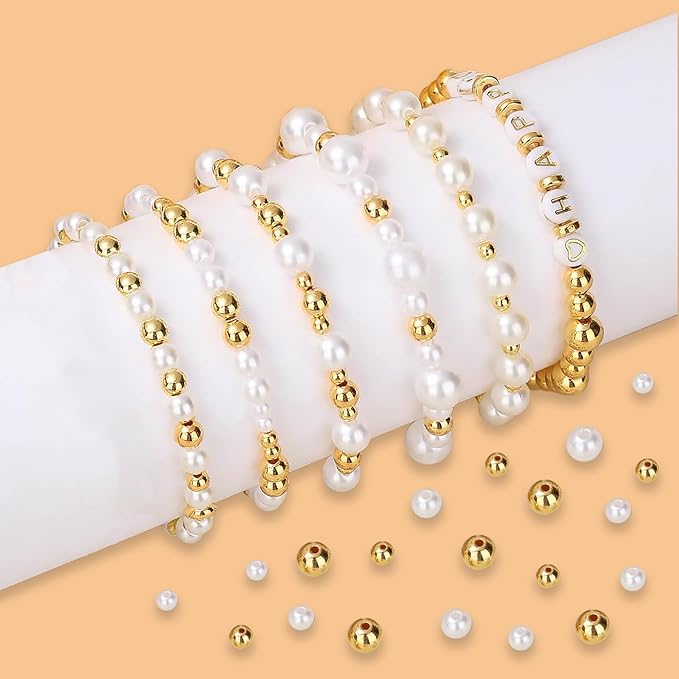 Hpebl 2136PCS Beads for Bracelets Pearl Bracelet Making Kit Friendship Bracelet Kits Bracelet Bead Kits Small Pearl Bead and Gold Beads Beading Kit for Bracelets Jewelry Making Kit