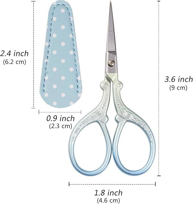 Embroidery Scissors Set with Leather Sheaths for Sewing Crafting, Art Work, Threading, Needlework DIY Tools Dressmaker Small 3.6 inch Shears Cross Stitch Knitting Scissor