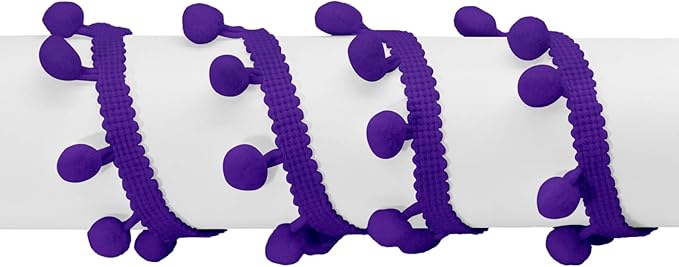 Homiest 10 Yards Pom Pom Trim for Sewing, 1 Inch Wide Purple Ribbon Bundles Textured Fabric Fringe Ribbon, 13mm Ball Pompom Trim for DIY Crafts Curtain Clothes Pillow Home Decoration