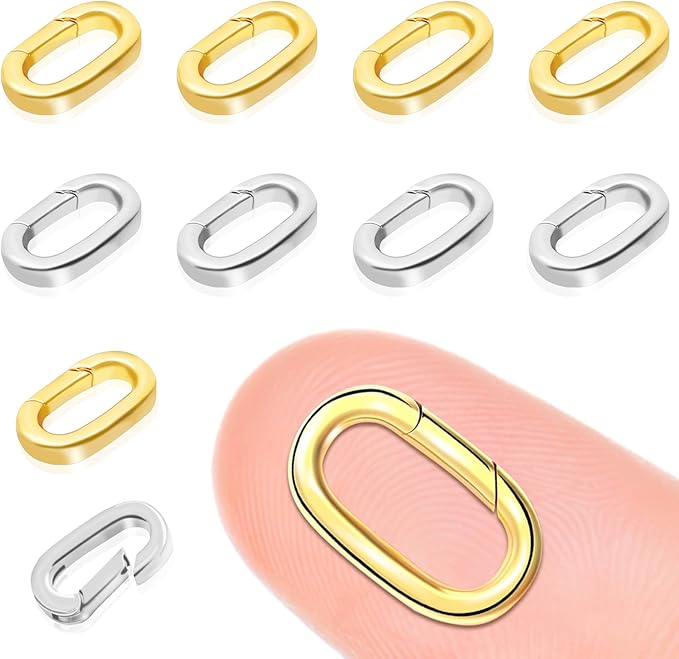 10PCS Oval Clasp Carabiner Necklace Connector Stainless Steel Spring Clasps Bracelet Closures Keychain Lock Clasps Necklaces Clips Key Ring Bracelets Shortener for Jewelry Finding DIY Making Kit (A19)