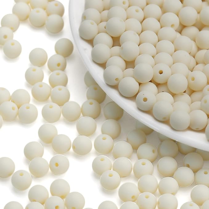 bonny boxx 500pcs 8mm matte beige acrylic round beads, frosted plastic resin bubblegum balls chunky gumball beads for necklace and bracelet making, crafting supplies