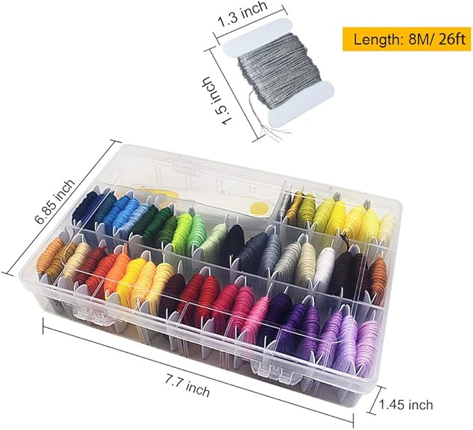 Embroidery Floss Cotton Threads Bracelet String with Organizer Storage Cross Stitch Tools Embroidery Kit for Beginners - Cross Stitch/Friendship Bracelets/Tassels/Crafts (50 Colors)