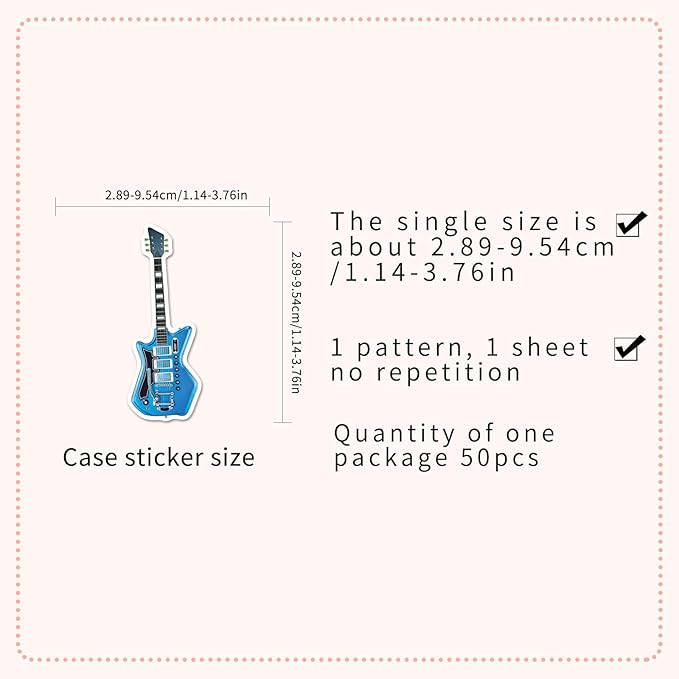 50Pcs Guitar Stickers, Waterproof Vinyl Music Instrument Decals for Laptop, Phone, Skateboard, Luggage - Cute Decorative Stickers for Kids, Boys, Girls, Adults, Guitarists & Music Lovers
