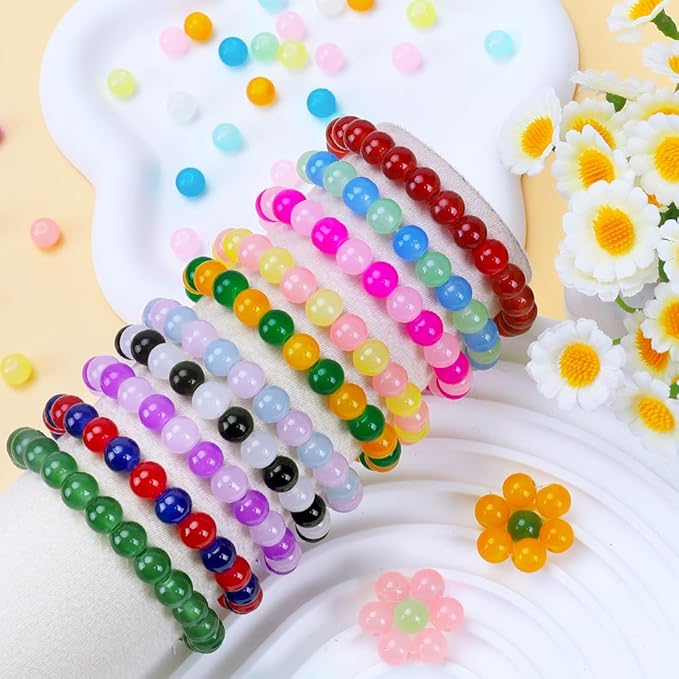 Orange Glass Beads for Crafts– Bright Color 8mm Crystal Glass Beads for Bracelets, Necklace & DIY Crafts