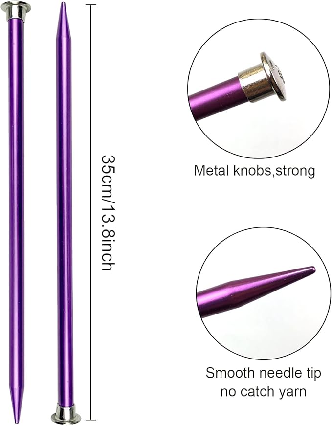 Weabetfu 65pcs Aluminum Metal Knitting Needle Set,Colored Straight Single Pointed Knitting Needles,12 Size 2.5mm-10mm,13.8inch Length for Handmade DIY Knitting with Knitting Accessories