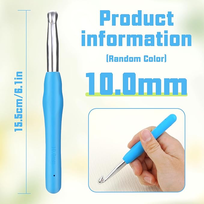 Crochet Hook, 10.0 mm Ergonomic Crochet Hook, Crochet Needles, Ergonomic Handle, Knitting Needles with Soft Handle Beginners and Experienced Crochet Hobbyists (10.0 mm)