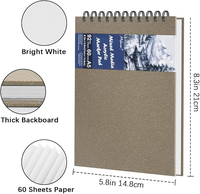 8.3" x 5.8" Hardcover Sketchbook, Top Spiral Bound Art Journal Sketchbook, 60 Sheets 92LB/150 GSM Acid-Free Drawing Bright White Mixed Media Paper for Adults Beginners Artists.Light Brown