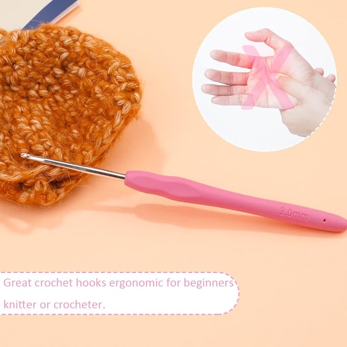 Crochet Hook, 3.0 mm Ergonomic Crochet Hook, Crochets Needles, Ergonomic Handle, Knitting Needles with Soft Handle Beginners and Experienced Crocheting Hobbyists (3.0 mm)