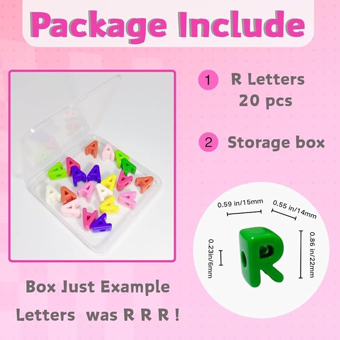 Maerolre 20Pcs Large Letter Beads, 20mm Big Acrylic Bubble Alphabet Beads, Colorful Plastic Beads for DIY Keychains, Jewelry Making, Phone Crafts Projects - R