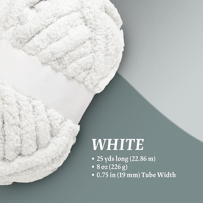 Super Soft Chunky Chenille Yarn – 8 Skeins × 8 oz (25 Yards Each) Jumbo Bulky Yarn for Crochet & Hand Knitting Blankets, Sweaters, Cushions, DIY Projects (White)