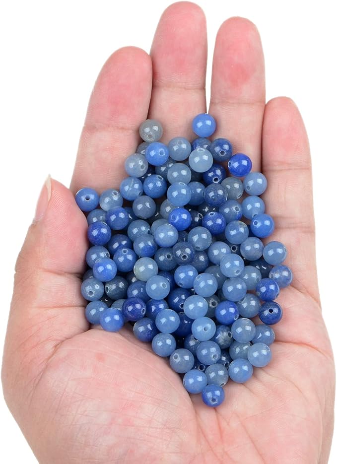 bymitel 210pcs natural crystal beads stone gemstone round energy healing loose beads with stretch cord for jewelry making bracelets anklets (blue aventurine, 6mm 210pcs)