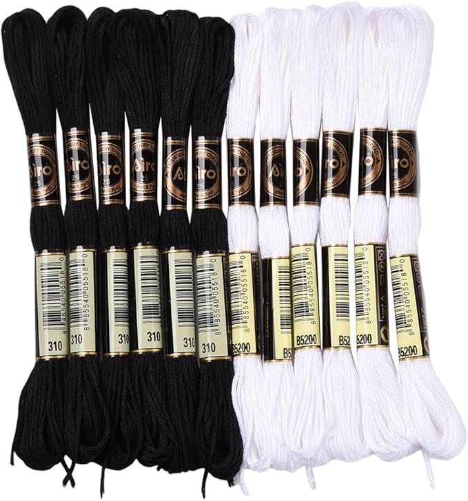 12 Skeins 105 Yards Black White Embroidery Floss Thread Bulk 6 Ply Cross Stitch Floss Variegated Friendship Bracelet String Threads for Jewelry Making Bracelet Knitting Stitch Craft Supply