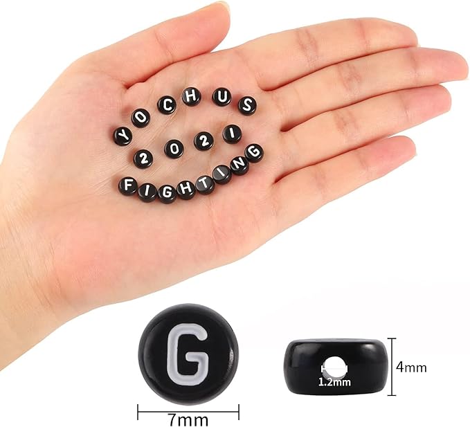 Yochus 1000pcs Black Round Acrylic Number Beads 4x7mm White Figure 0-9" Beads for Jewelry Making and DIY Bracelets, Necklaces, Key Chains