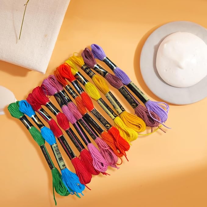12 Skeins 6 Strands Rainbow Color Embroidery Thread Colorful Variegated Friendship Bracelet String Polyester Gradient Cross Stitch Floss Yarn Threads Bulk for Hand Sewing Bracelets Craft Diy