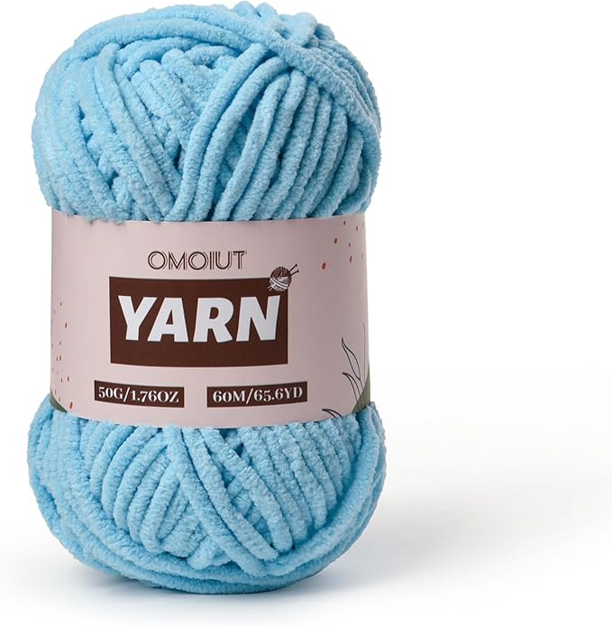 Plush Chenille Chunky Crochet Yarn - Baby Yarn for Crocheting Soft - Velvet Yarns Knitting for Blankets Crafts - Fluffy Amigurumi Yarns 50g / 65.6yd (Azure)
