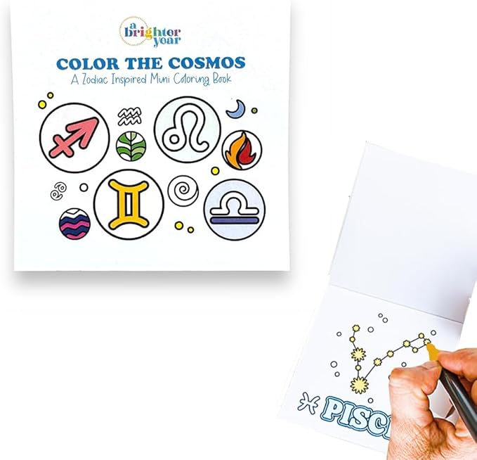 A Brighter Year The Original Adult Mini Coloring Book - Color The Cosmos Edition - 3” x 3” Pocket Size, 50 Pages, Lay Flat Binding, Thick Paper, No Bleeding - Stress & Anxiety Relief - Gift & Travel