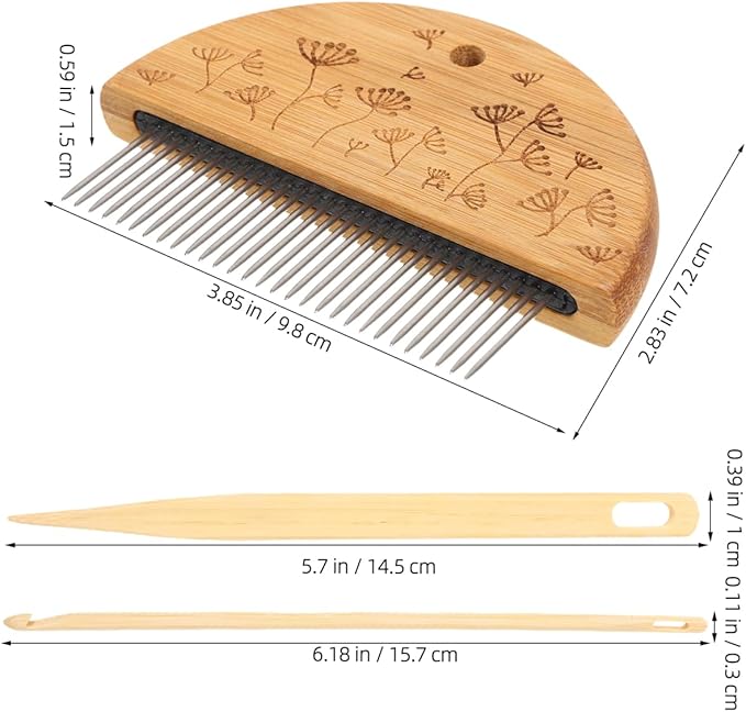 Angoily Weaving Comb Set, Wood Knitting Loom Tool with Large Eye Needle and Crochet Hook for Tapestry Wall Hanging, DIY Craft Hand Looming Accessories for Beginners