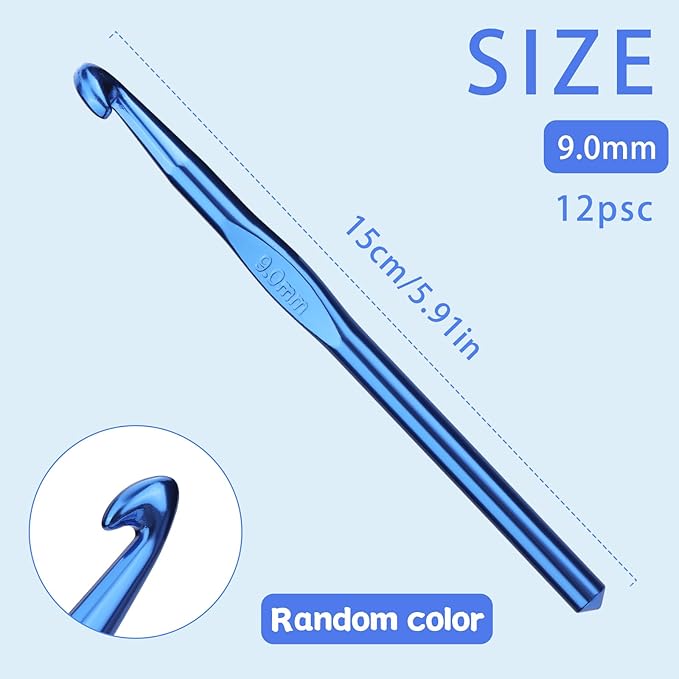 UzecPk 12Pcs 9mm Crochet Hooks, Aluminum Crochet Hook for DIY Craft, Crochet Hook Bulk for Crocheting Yarn Knitting Weave Beginners Women Adults