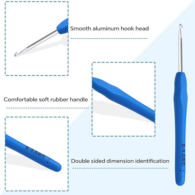 4mm Crochet Hook, Ergonomic Crochet Hook, Smooth and Extra Long  Knitting Needles, with Soft Rubber Ergonomic Handle and Aluminum Tip, Perfect Beginner and Arthritic Crochet Hooks (4 mm)