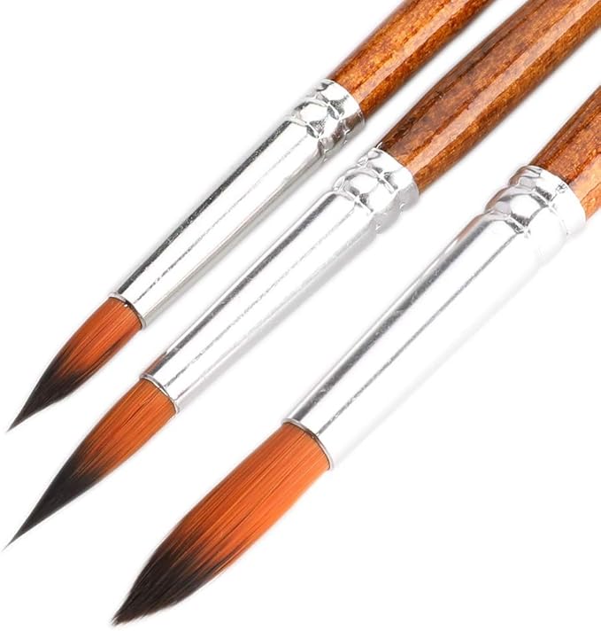 Artist Watercolor Paint Brushes, Round Pointed Tip Paint Brushes Set, 12pcs Different Sizes Detail Paint Brush for Watercolor, Acrylics, Ink, Gouache, Oil, Tempera (Brown)
