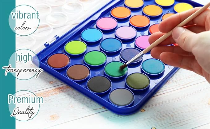 2 Packs of 16 Vivid Colors Washable Watercolor Paint Set Includes Watercolour Mixing Palette and 2 Brushes, Perfect For Artists, Beginner Painters, Kids and Adult Painting