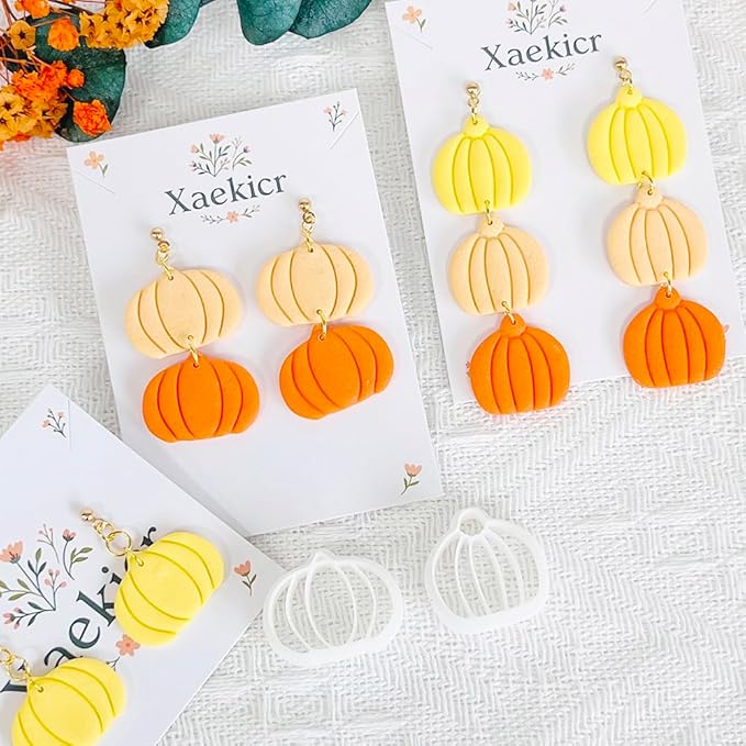 Xaekicr 2PCS Pumpkin Polymer Clay Cutters Set – Clay Earring Cutters for Fall Jewelry Making, Halloween Pumpkin Shape Clay Tools and Polymer Clay Molds