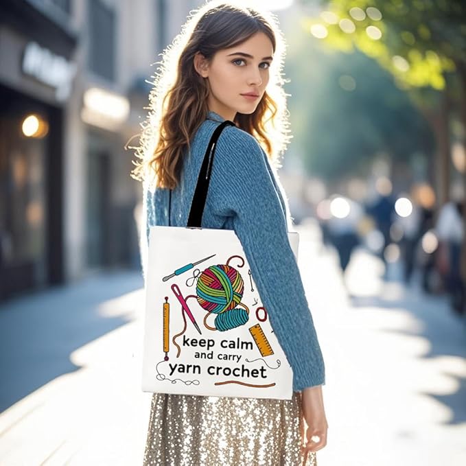 VINTAGE EMBROIDERY V.E. Crochet Gifts for Women - Knitting Lover Gifts Includes Canvas Tote Bag, Make up Pouch, 50pcs Stickers - Perfect Birthday/Christmas Gift for Crocheters