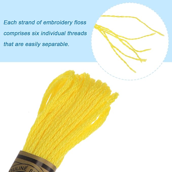 HARFINGTON 12 Skeins Embroidery Floss 8m Each Egyptian Long Fiber Cotton Cross Stitch Thread 26S/2x6 for Embroidery Projects Bracelet, Yellow