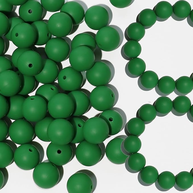 120pcs Bulk Silicone Beads - 15mm Assorted Set for Pens, Keychains, Necklaces & Bracelets (Green)