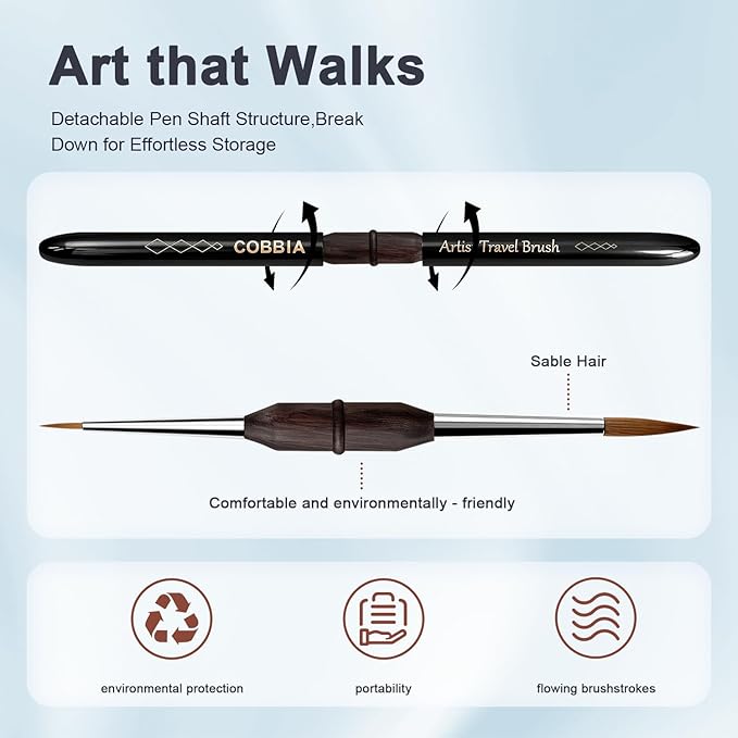 Fine Tip Round Kolinsky Sable Brushes for Watercolor, Acrylic, Gouache, Oil Painting & Crafts - Professional Travel Art Supplies Set