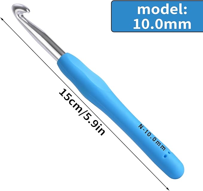 10mm Crochet Hook, Ergonomic Crochet Hooks with Soft Rubber Handle and Smooth Glide Head - Lightweight Aluminum Needles for Beginners, Arthritis, Yarn Projects, Long Crafting Sessions (10.0 mm)