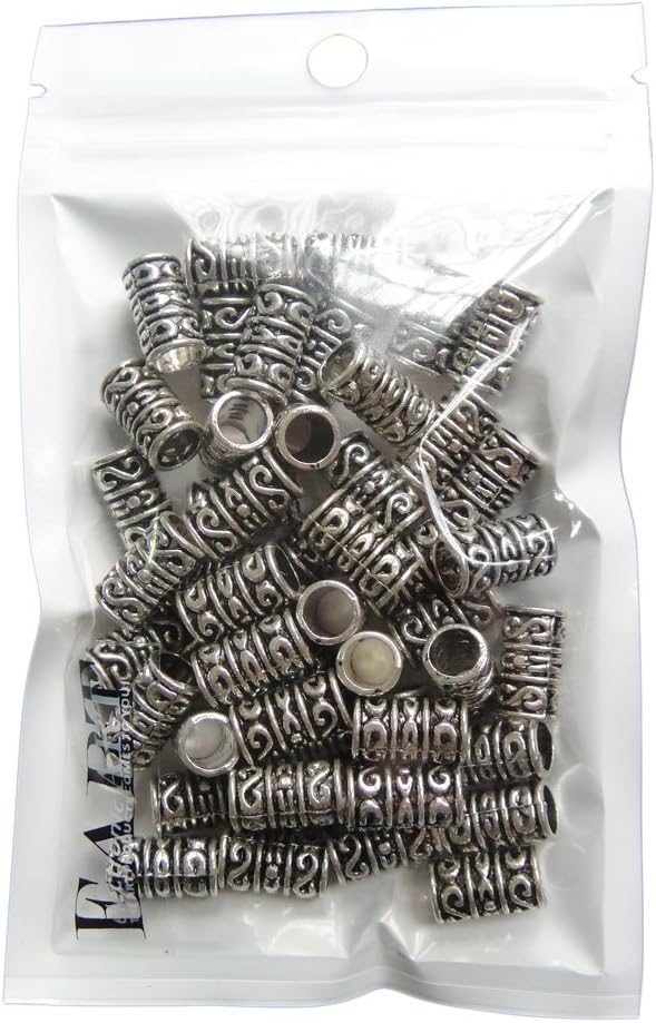 RUBYCA 50pcs Tibetan Silver Spacer Beads Fit European Charms Bracelet Stripes Cylinder Infinity