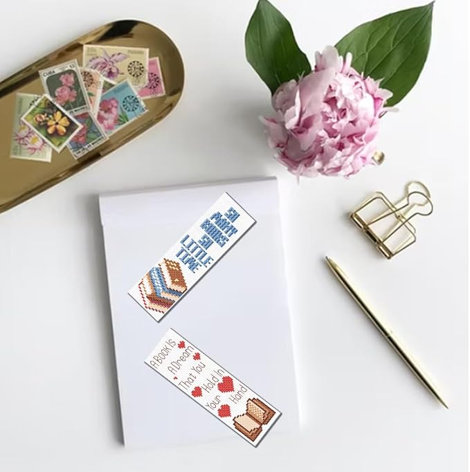 FREEBLOSS 6 Set Cross Stitch Bookmark Kit Books Pattern Stamped Cross Stitch Kits for Beginners DIY Embroidery Bookmarks DIY Bookmark Kit Embroidery Kit for Adults Gift 6 * 20CM