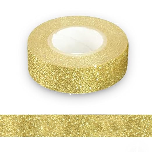 Glitter Washi Tape,3 Rolls 5/8"(15mm) Gold Decorative Tape, Craft Self Adhesive Stick On Sticky Glitter Trim Gold ，Supplies for DIY, Bullet Journal, Craft, Gift Wrapping, Scrapbooking (Shiny gold)