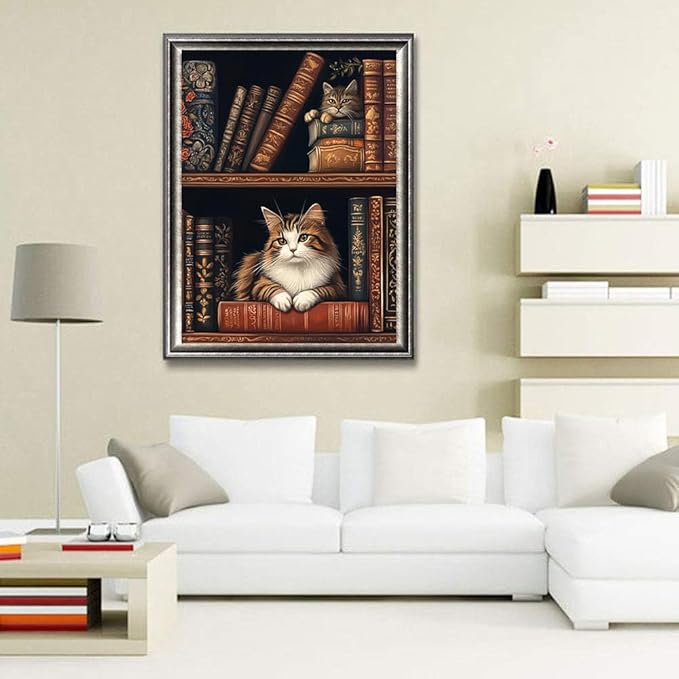 ijbnhd Cat Diamond Art Kits for Adults, 5D Cat Diamond Painting Kits for Adults Beginners, DIY Full Round Drill Gem Arts Craft for Home Wall Decor 12 X 16Inch