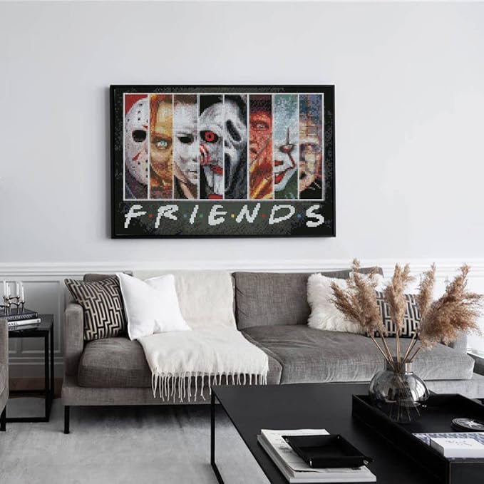 Halloween Cross Stitch Stamped Kits for Adults Beginners-Horror Embroidery Friends Counted Cross Stitch Kits Patterns for Beginners 11 CT Dimensions Embroidery Kits Arts Craft Kits Home Decor