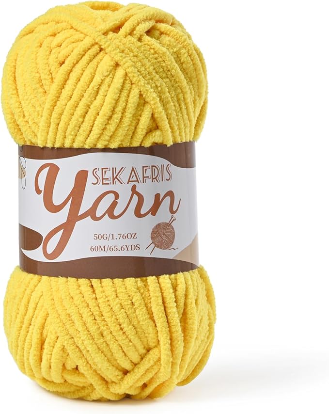 Fluffy Velvet Yarn for Crocheting，Baby Blanket Yarn for Crocheting Soft，50g(65.6yds) Amigurumi Yarns，Plush Chenille Crochet Yarns，Puzzle Yarn for Crochet Weaving Craft(Golden Yellow)