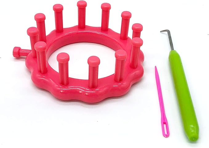 WAYION Round Knitting Loom Plastic Hat Weaving Looms Kit with Loom Hook/Needle, Creativity for Friends Small Knitting Loom Kit - Perfect for Sock, Hat, Leg & Arm Warmers, Scarf & More (Pink)