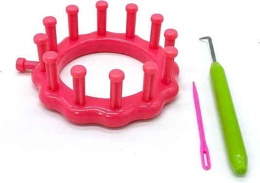 WAYION Round Knitting Loom Plastic Hat Weaving Looms Kit with Loom Hook/Needle, Creativity for Friends Small Knitting Loom Kit - Perfect for Sock, Hat, Leg & Arm Warmers, Scarf & More (Pink)
