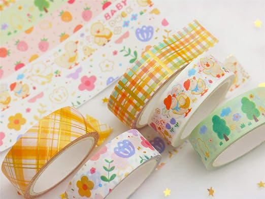 YUBBAEX BB Duck Washi Tape Set VSCO Splashed Gold Foil Masking Tape Decorative for Arts, DIY Crafts, Journal Supplies, Planners, Scrapbook, Card/Gift Wrapping -15mm x 6 Rolls- (Lovely Fowl)