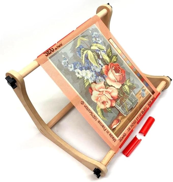 nurge adjustable embroidery table stand, cross stitch hoop stand for lap or table top cross stitch or tapestry , embroidery hoop holder. hand polished natural wood 190-3 ( 30cm )