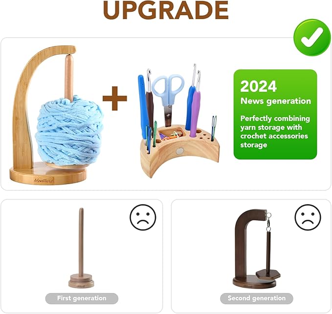 ULOI Crochet Yarn Holder - Upgrade with Crochet Accessories Storage Attachment, Magnetic Wooden Yarn Storage for Knitting Accessories, Perfect for Crocheting and Knitting Projects, Natural Wood Finish